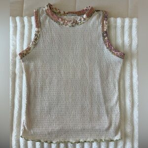 EARTHBOUND Cream Tank Top with Floral Trim